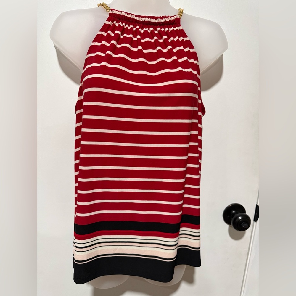 Roz & Ali Red and Black Striped A-Line Skirt-#1109